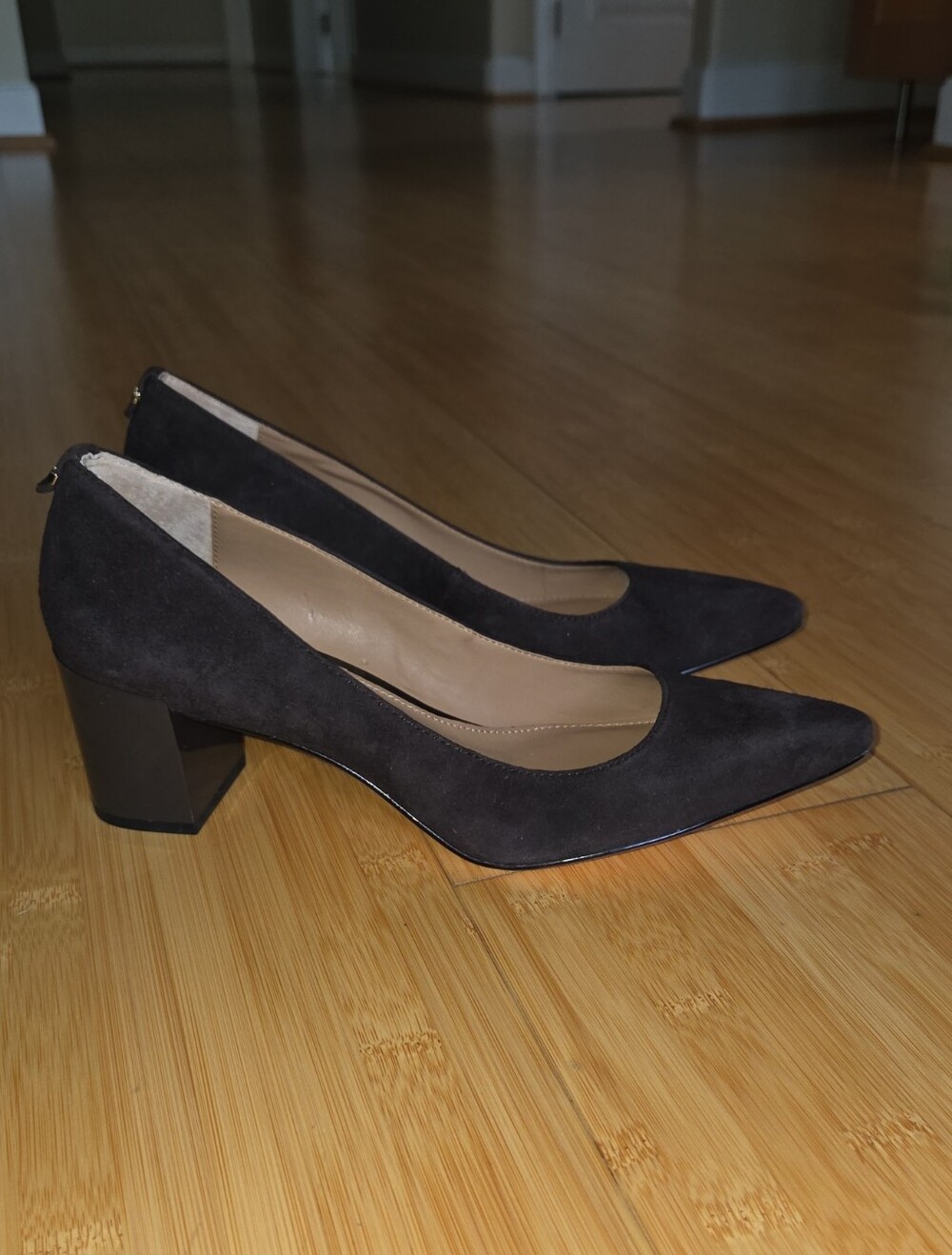 Calvin Klein Brown Suede Pointed Block Heel Pumps